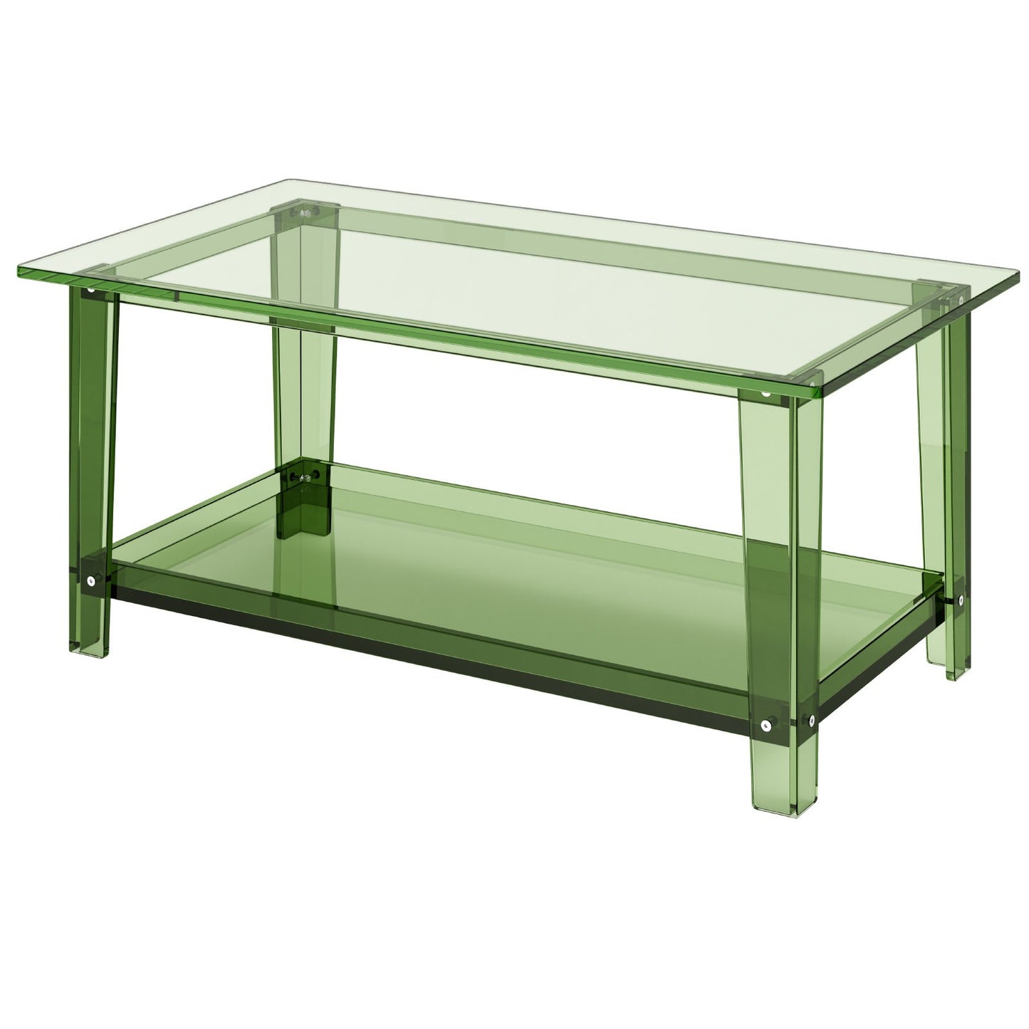 Acrylic Coffee Table, 2 Tiers Center Table with Storage Shelf, Modern Rectangle Acrylic Coffee Desk, Ideal for Dining Room, Kitchen Island, Restaurant, Office, 19.7 x 31.5 x 15.7 in (Green)