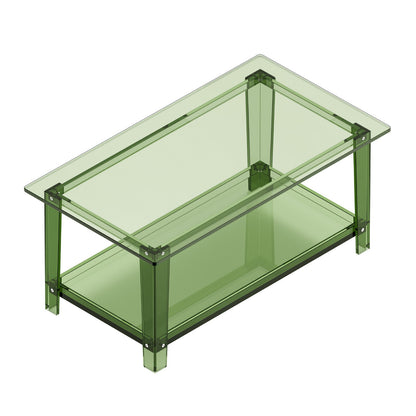Acrylic Coffee Table, 2 Tiers Center Table with Storage Shelf, Modern Rectangle Acrylic Coffee Desk, Ideal for Dining Room, Kitchen Island, Restaurant, Office, 19.7 x 31.5 x 15.7 in (Green)