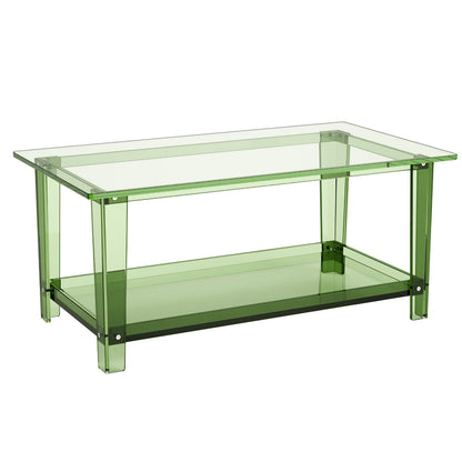 Acrylic Coffee Table, 2 Tiers Center Table with Storage Shelf, Modern Rectangle Acrylic Coffee Desk, Ideal for Dining Room, Kitchen Island, Restaurant, Office, 19.7 x 31.5 x 15.7 in (Green)