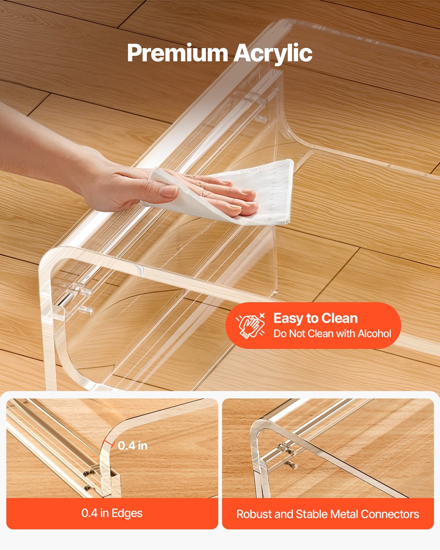 Acrylic Coffee Table, 2 Tiers Center Table with Storage Shelf, Modern Rectangle Acrylic Coffee Desk, Ideal for Dining Room, Kitchen Island, Restaurant, Office, 19.7 x 31.5 x 15 in (Clear)