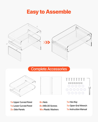 Acrylic Coffee Table, 2 Tiers Center Table with Storage Shelf, Modern Rectangle Acrylic Coffee Desk, Ideal for Dining Room, Kitchen Island, Restaurant, Office, 19.7 x 31.5 x 15 in (Clear)