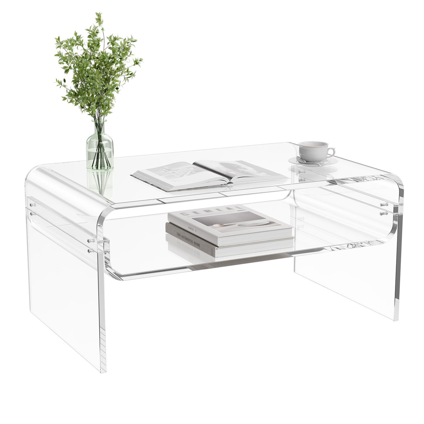 Acrylic Coffee Table, 2 Tiers Center Table with Storage Shelf, Modern Rectangle Acrylic Coffee Desk, Ideal for Dining Room, Kitchen Island, Restaurant, Office, 19.7 x 31.5 x 15 in (Clear)