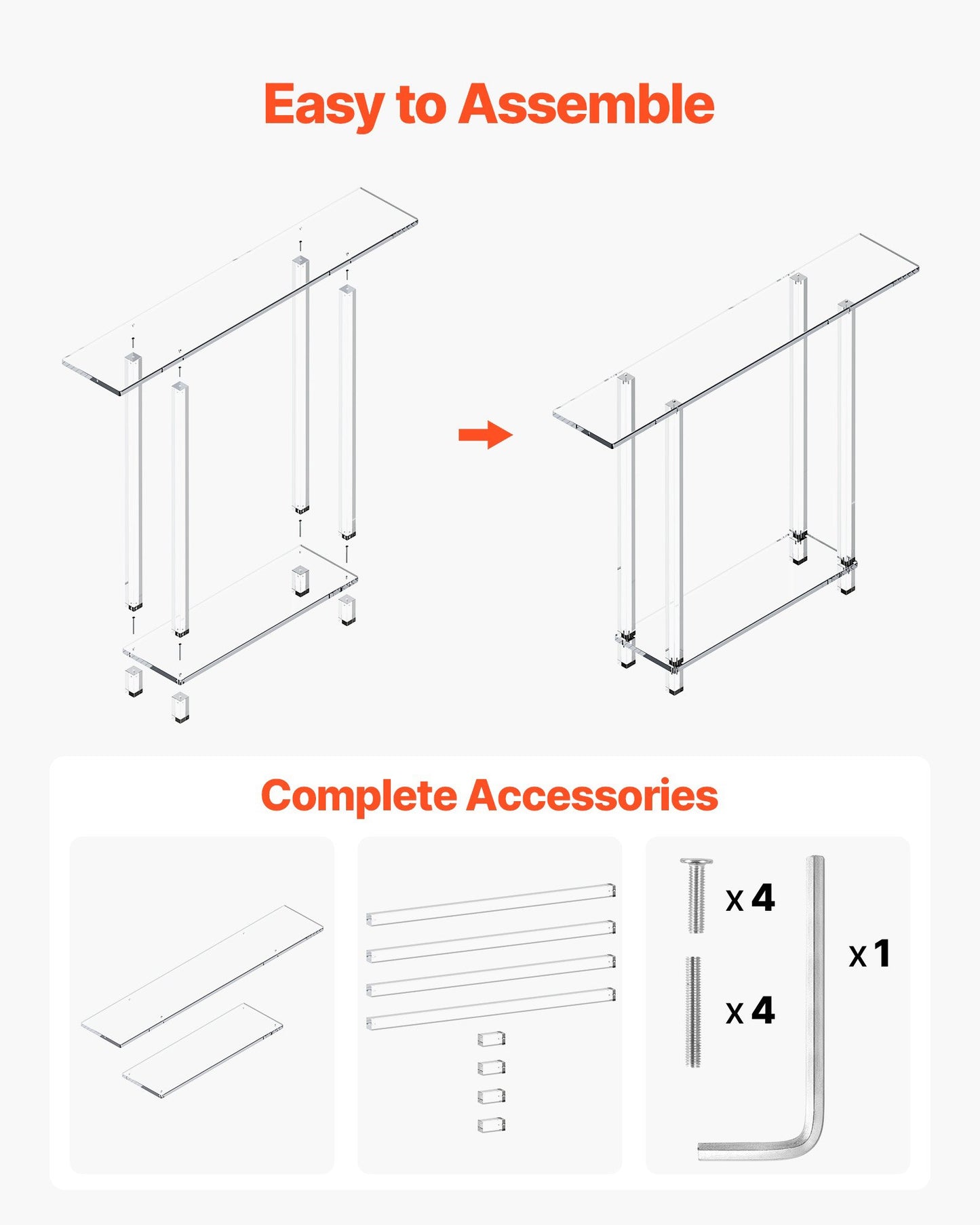 Acrylic Console Table, 2 Tiers Narrow Side Desk with Bottom Open Storage, Modern Rectangle Acrylic End Table, Transparent Entry Desk for Foyer, Hallway, Living Room, 7.6 x 39.4 x 31.5 in (Clear)