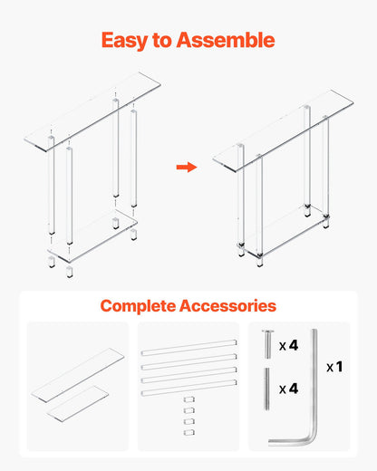 Acrylic Console Table, 2 Tiers Narrow Side Desk with Bottom Open Storage, Modern Rectangle Acrylic End Table, Transparent Entry Desk for Foyer, Hallway, Living Room, 7.6 x 39.4 x 31.5 in (Clear)