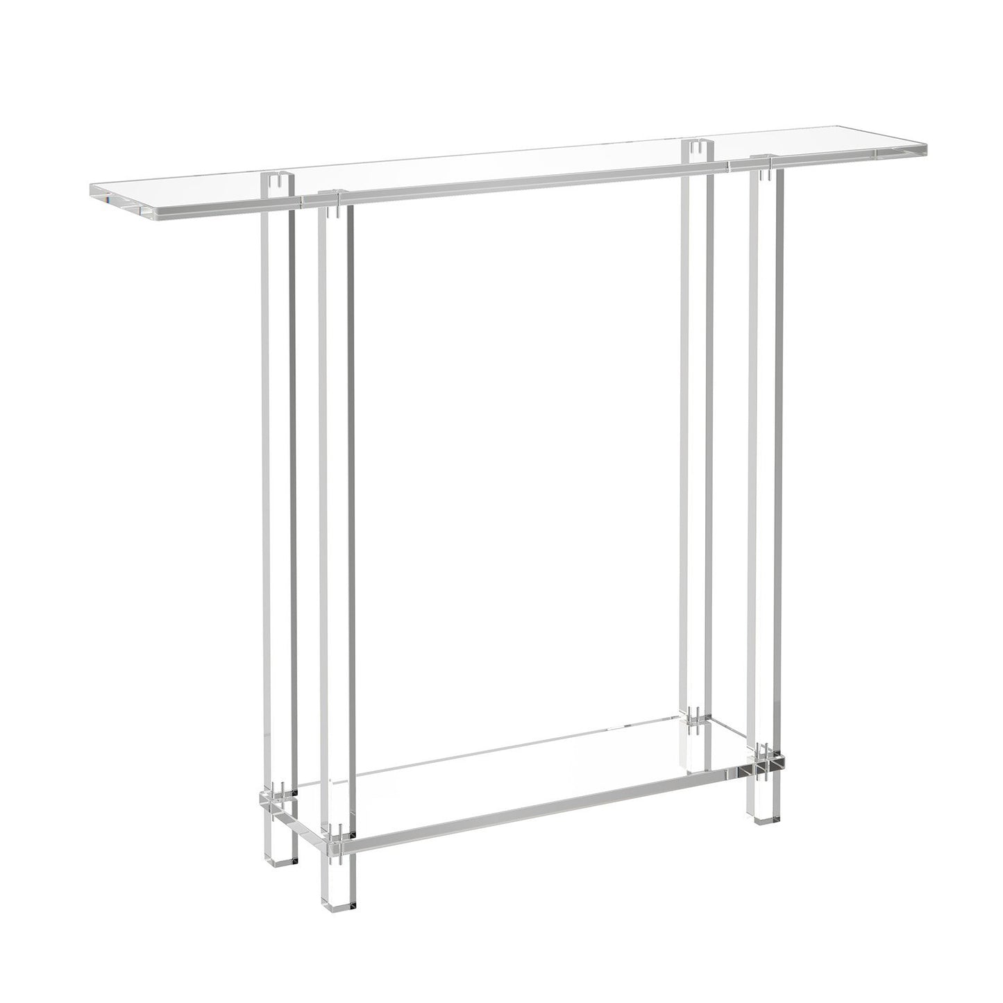 Acrylic Console Table, 2 Tiers Narrow Side Desk with Bottom Open Storage, Modern Rectangle Acrylic End Table, Transparent Entry Desk for Foyer, Hallway, Living Room, 7.6 x 39.4 x 31.5 in (Clear)