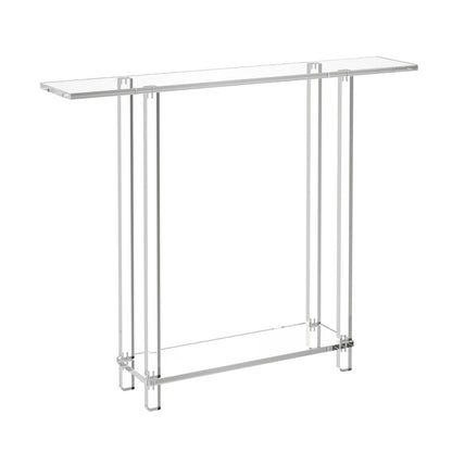 Acrylic Console Table, 2 Tiers Narrow Side Desk with Bottom Open Storage, Modern Rectangle Acrylic End Table, Transparent Entry Desk for Foyer, Hallway, Living Room, 7.6 x 39.4 x 31.5 in (Clear)