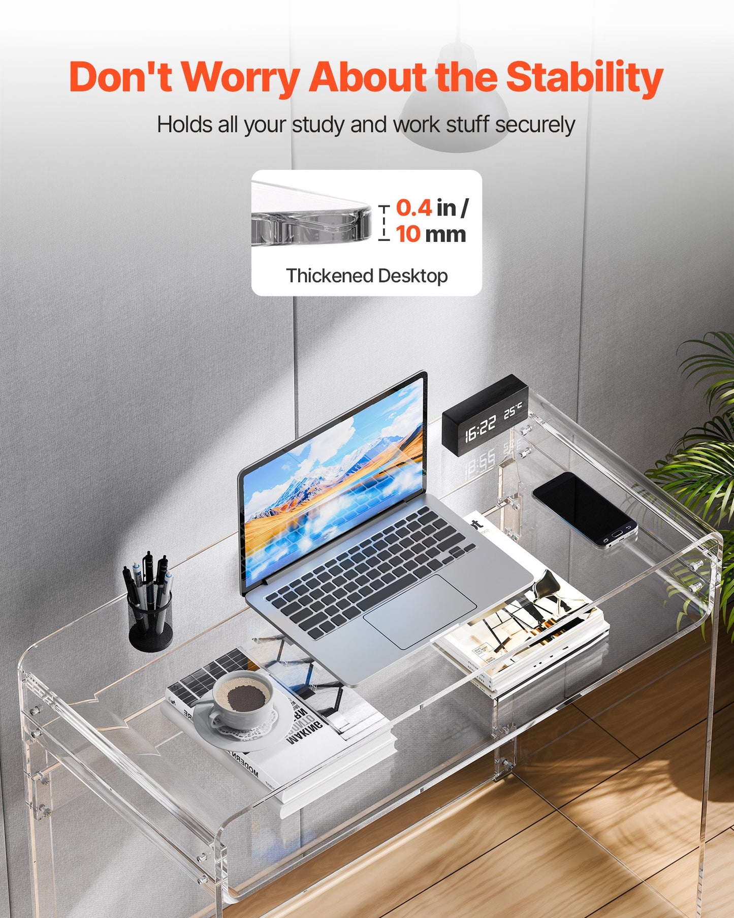 Acrylic Table, 2 Tiers Clear End Table with Storage Shelf, Modern Rectangle Acrylic Side Desk, Transparent Thick Desk Nightstand for Bedroom, Office, Living Room, 15.7 x 33.5 x 29.5 in (Clear)