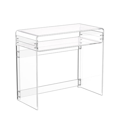 Acrylic Table, 2 Tiers Clear End Table with Storage Shelf, Modern Rectangle Acrylic Side Desk, Transparent Thick Desk Nightstand for Bedroom, Office, Living Room, 15.7 x 33.5 x 29.5 in (Clear)