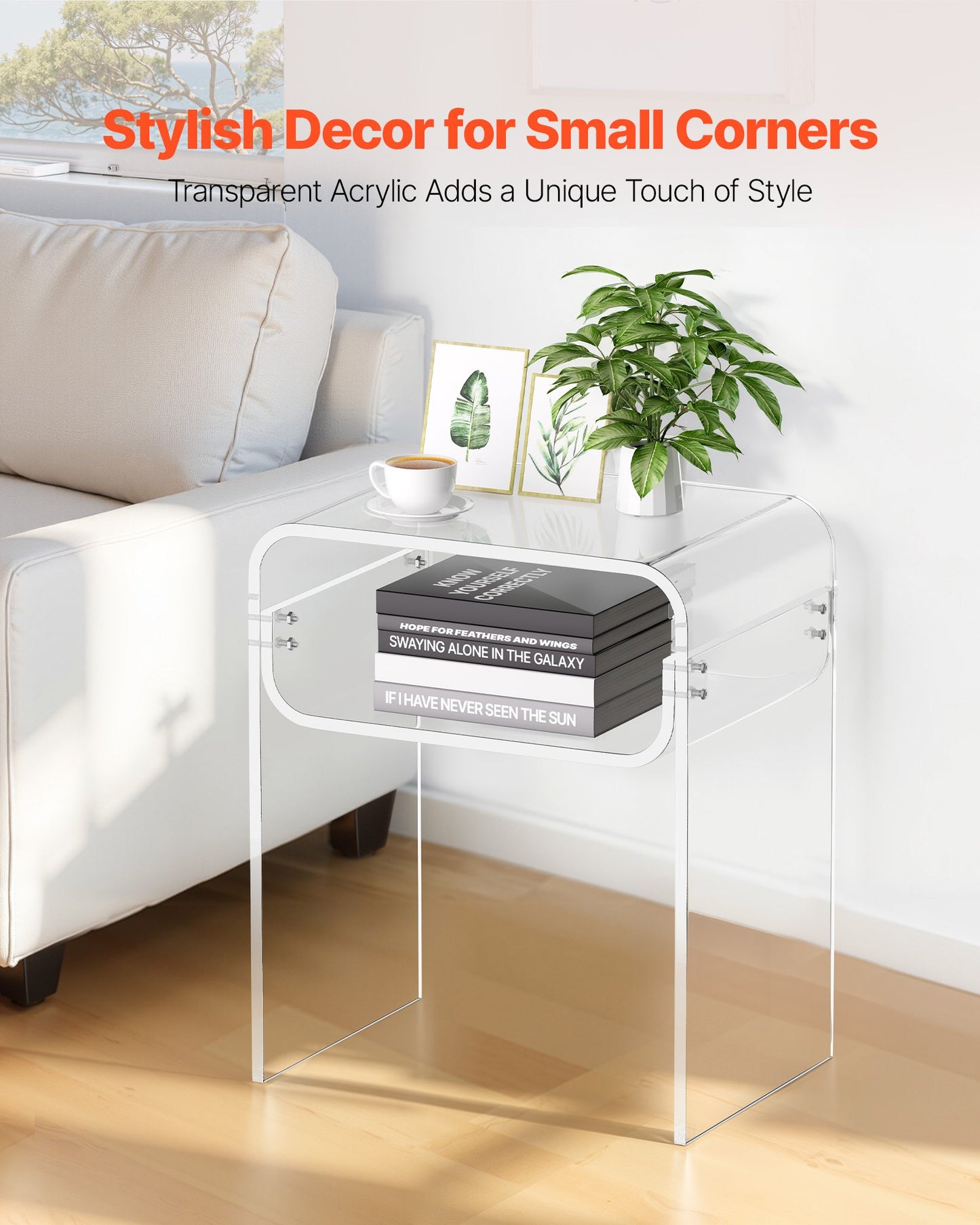 Acrylic Side Table, 2 Tiers Clear Bedside Table with Storage Shelf, Modern Rectangle Acrylic End Desk, Transparent Thick Nightstand for Bedroom, Living Room, Study, 11.8 x 15.7 x 19.7 in (Clear)