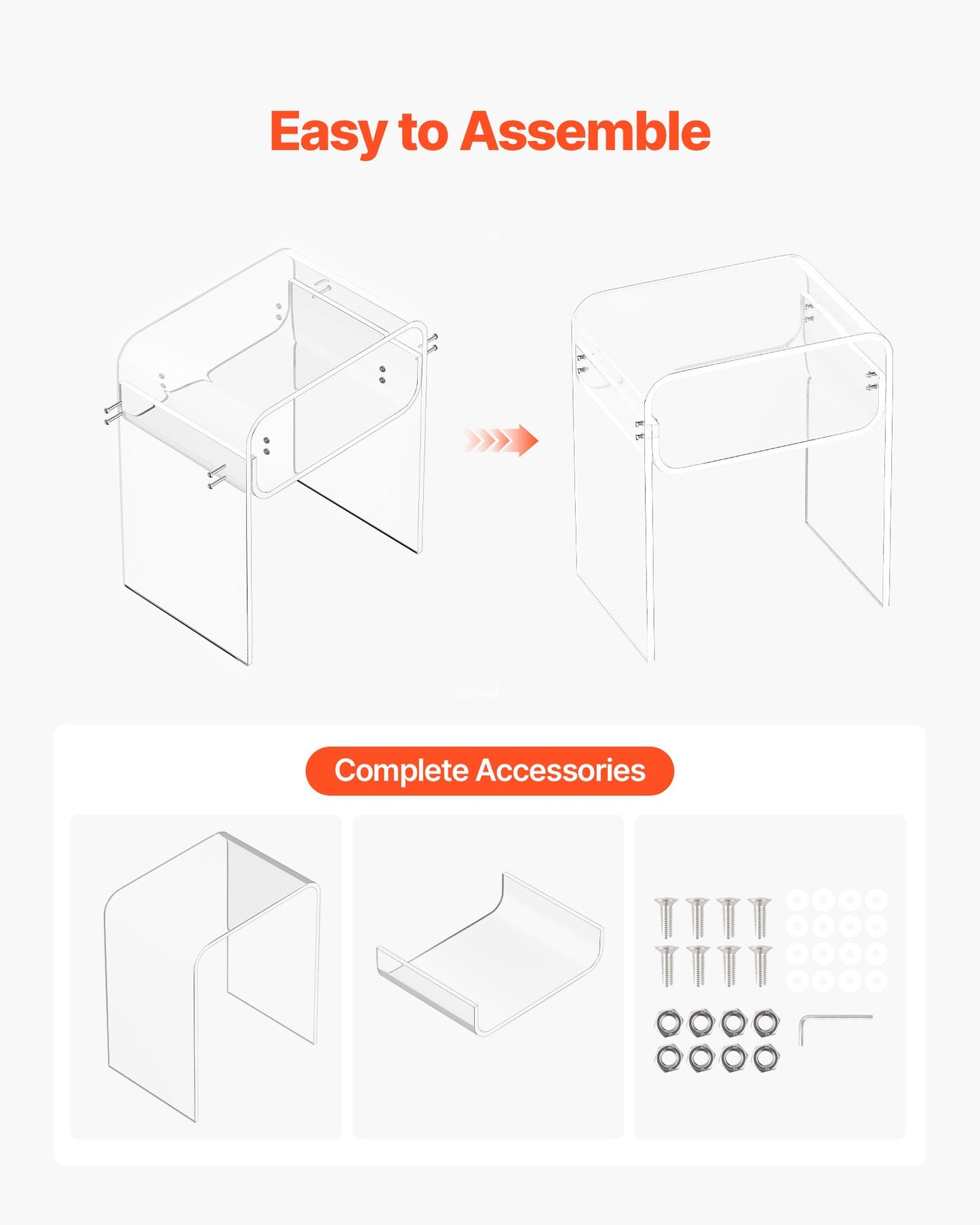 Acrylic Side Table, 2 Tiers Clear Bedside Table with Storage Shelf, Modern Rectangle Acrylic End Desk, Transparent Thick Nightstand for Bedroom, Living Room, Study, 11.8 x 15.7 x 19.7 in (Clear)