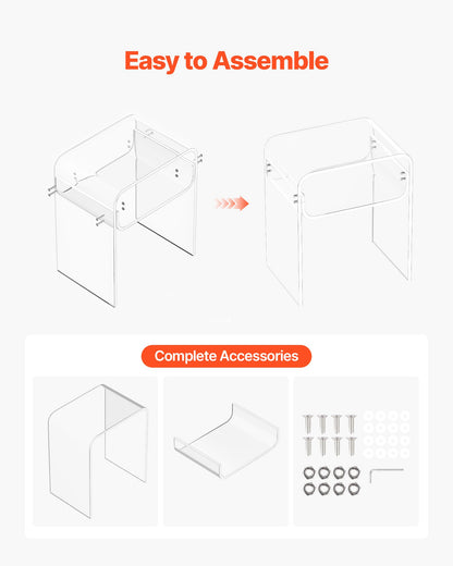 Acrylic Side Table, 2 Tiers Clear Bedside Table with Storage Shelf, Modern Rectangle Acrylic End Desk, Transparent Thick Nightstand for Bedroom, Living Room, Study, 11.8 x 15.7 x 19.7 in (Clear)