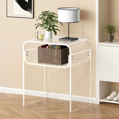 Acrylic Side Table, 2 Tiers Clear Bedside Table with Storage Shelf, Modern Rectangle Acrylic End Desk, Transparent Thick Nightstand for Bedroom, Living Room, Study, 11.8 x 15.7 x 19.7 in (Clear)