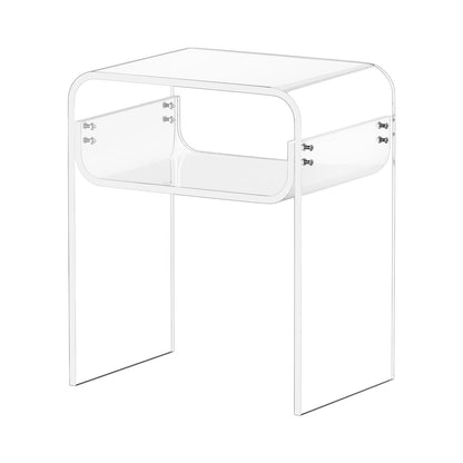 Acrylic Side Table, 2 Tiers Clear Bedside Table with Storage Shelf, Modern Rectangle Acrylic End Desk, Transparent Thick Nightstand for Bedroom, Living Room, Study, 11.8 x 15.7 x 19.7 in (Clear)