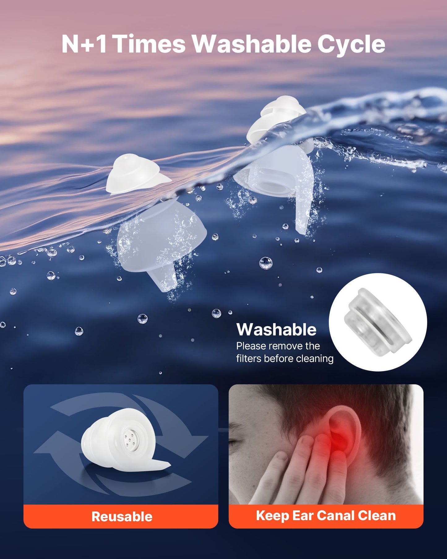 Concert Ear Plugs, 2 Pairs Reusable High Fidelity Musician Ear Plugs, SNR 27 dB High Noise Reduction Earplugs, Flexible Silicone Soft Music Ear Plugs, for Concerts, Festivals, Raves, Musicians