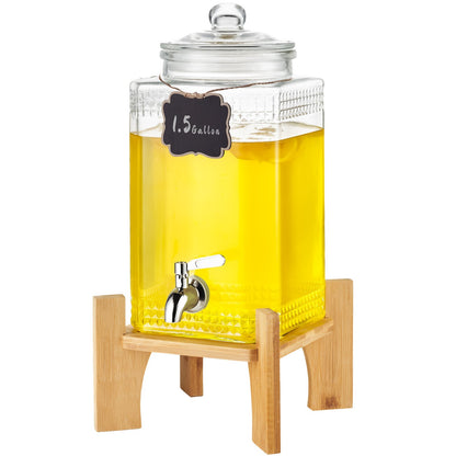 Beverage Dispenser, 1.5 Gallon Party Drink Dispensers, Glass Juice Dispenser with Stand, Stainless Steel Spout, Iced Tea Lemonade Juice Water Dispenser, for Restaurants, Hotels, Parties