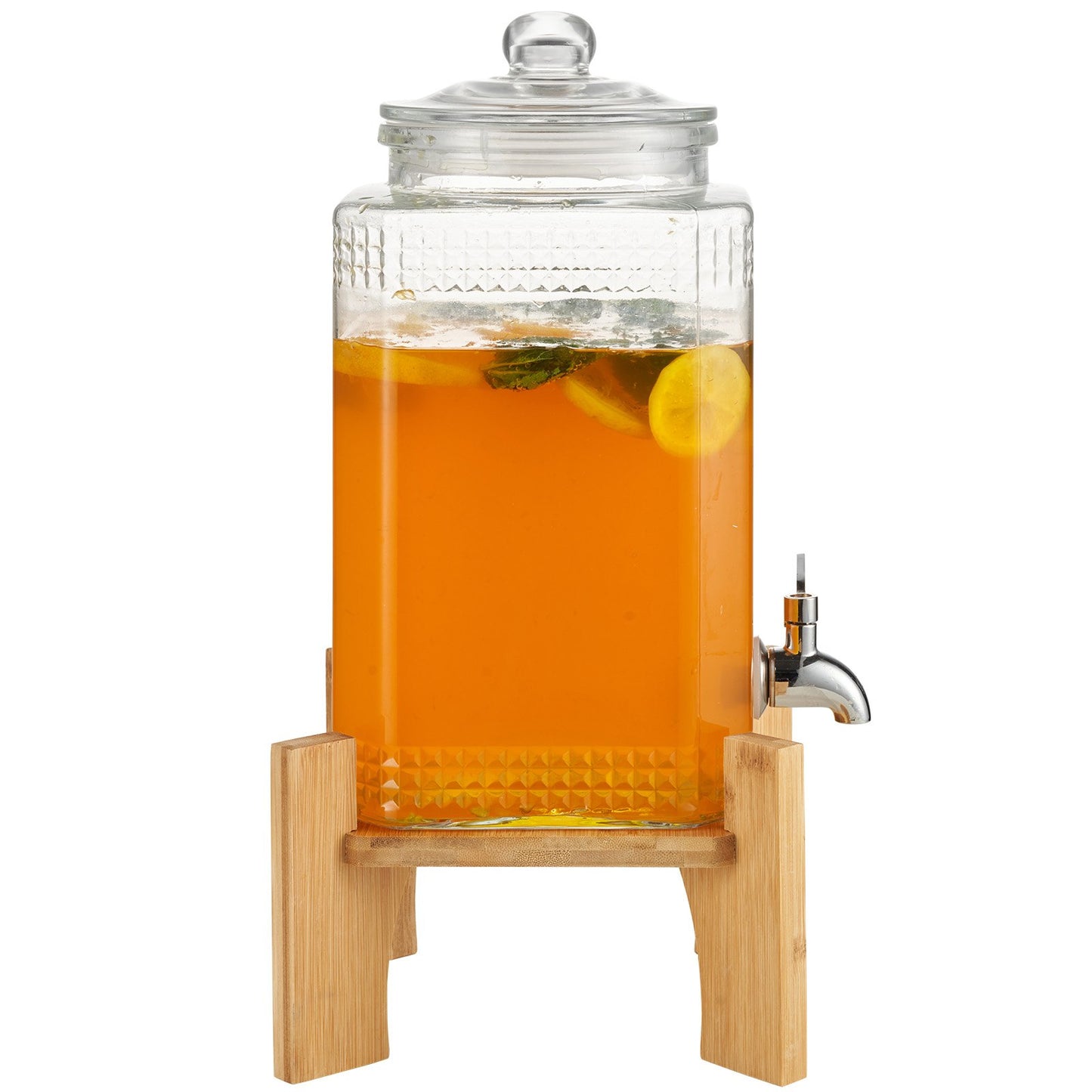Beverage Dispenser, 1.5 Gallon Party Drink Dispensers, Glass Juice Dispenser with Stand, Stainless Steel Spout, Iced Tea Lemonade Juice Water Dispenser, for Restaurants, Hotels, Parties