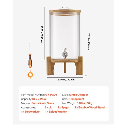 Getränkespender 8L Getränkespender für Partys Glas mit Ständer