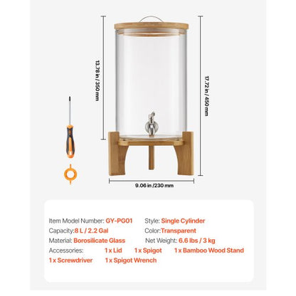 Getränkespender 8L Getränkespender für Partys Glas mit Ständer