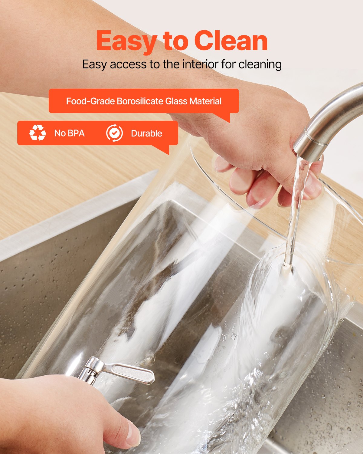 Beverage Dispenser, 2.2 Gallon Drink Dispensers for Parties, Glass Juice Dispenser with Wood Stand, Stainless Steel Spigot, Iced Tea Lemonade Juice Water Dispensers for Parties