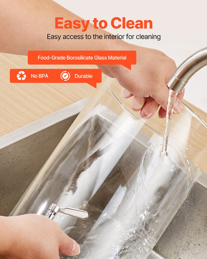 Beverage Dispenser, 2.2 Gallon Drink Dispensers for Parties, Glass Juice Dispenser with Wood Stand, Stainless Steel Spigot, Iced Tea Lemonade Juice Water Dispensers for Parties