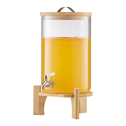 Beverage Dispenser, 2.2 Gallon Drink Dispensers for Parties, Glass Juice Dispenser with Wood Stand, Stainless Steel Spigot, Iced Tea Lemonade Juice Water Dispensers for Parties