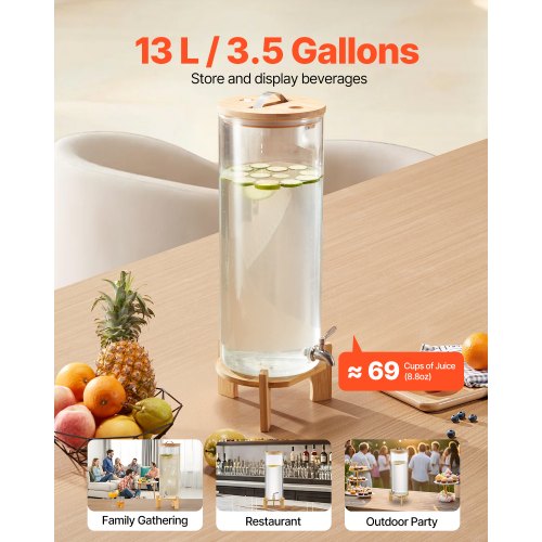 Drinks Dispenser 13L Drinks Dispenser for Parties Glass with Stand