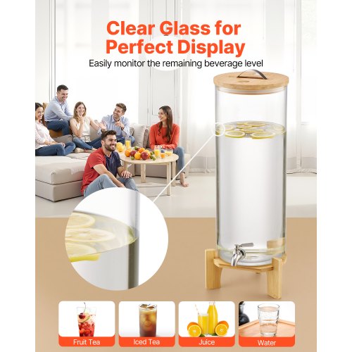 Drinks Dispenser 13L Drinks Dispenser for Parties Glass with Stand