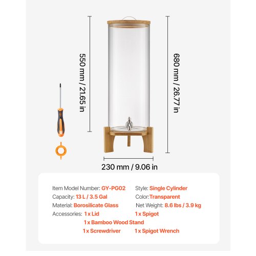 Drinks Dispenser 13L Drinks Dispenser for Parties Glass with Stand
