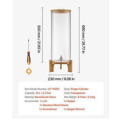 Drinks Dispenser 13L Drinks Dispenser for Parties Glass with Stand