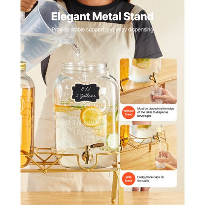 Drinks Dispenser 8L Drinks Dispenser for Parties Glass with Stand 2 PCS