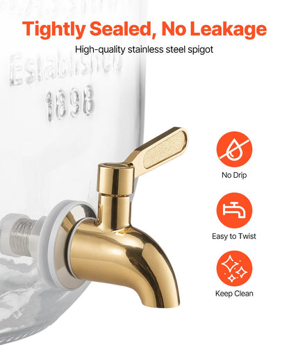 Beverage Dispenser, 2 Pack 2 Gallon Drink Dispensers for Parties, Glass Juice Dispenser with Metal Stand, Stainless Steel Spigot, Infuser, Iced Tea Lemonade Juice Water Dispensers for Parties