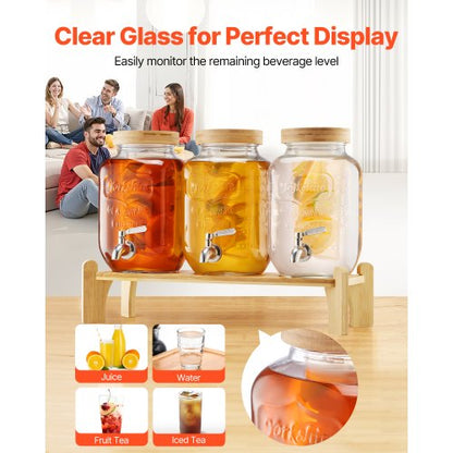 Drink Dispenser 3.8L Drink Dispenser for Parties Glass with Stand 3 PCS