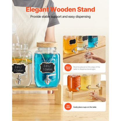 Drink Dispenser 3.8L Drink Dispenser for Parties Glass with Stand 3 PCS