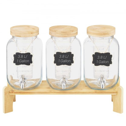 Drink Dispenser 3.8L Drink Dispenser for Parties Glass with Stand 3 PCS