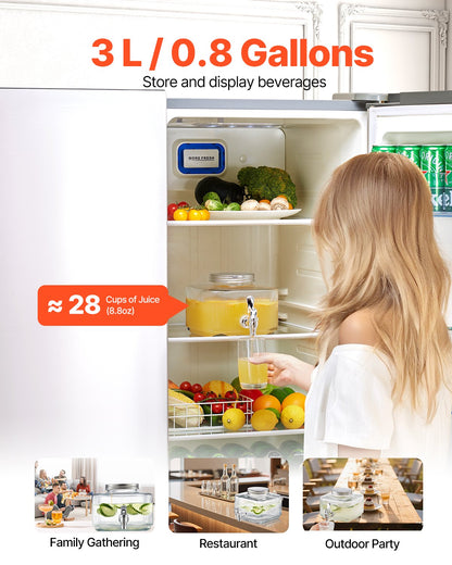 Beverage Dispenser, 0.8 Gallon Drink Dispensers for Parties, Glass Juice Dispenser with No-Drip Spigot and Lid, Iced Tea Lemonade Juice Water Dispensers for Restaurants, Hotels, Parties