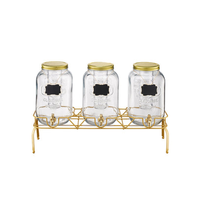 Beverage Dispenser, 3 Pack 2 Gallon Drink Dispensers for Parties, Glass Juice Dispenser with Metal Stand, Stainless Steel Spigot, Infuser, Iced Tea Lemonade Juice Water Dispensers for Parties