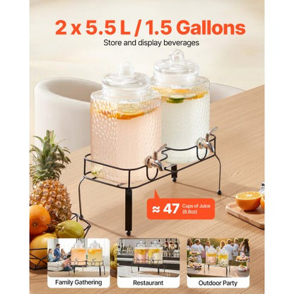 Drinks Dispenser 5.5L Drinks Dispenser for Parties Glass with Stand 2 PCS