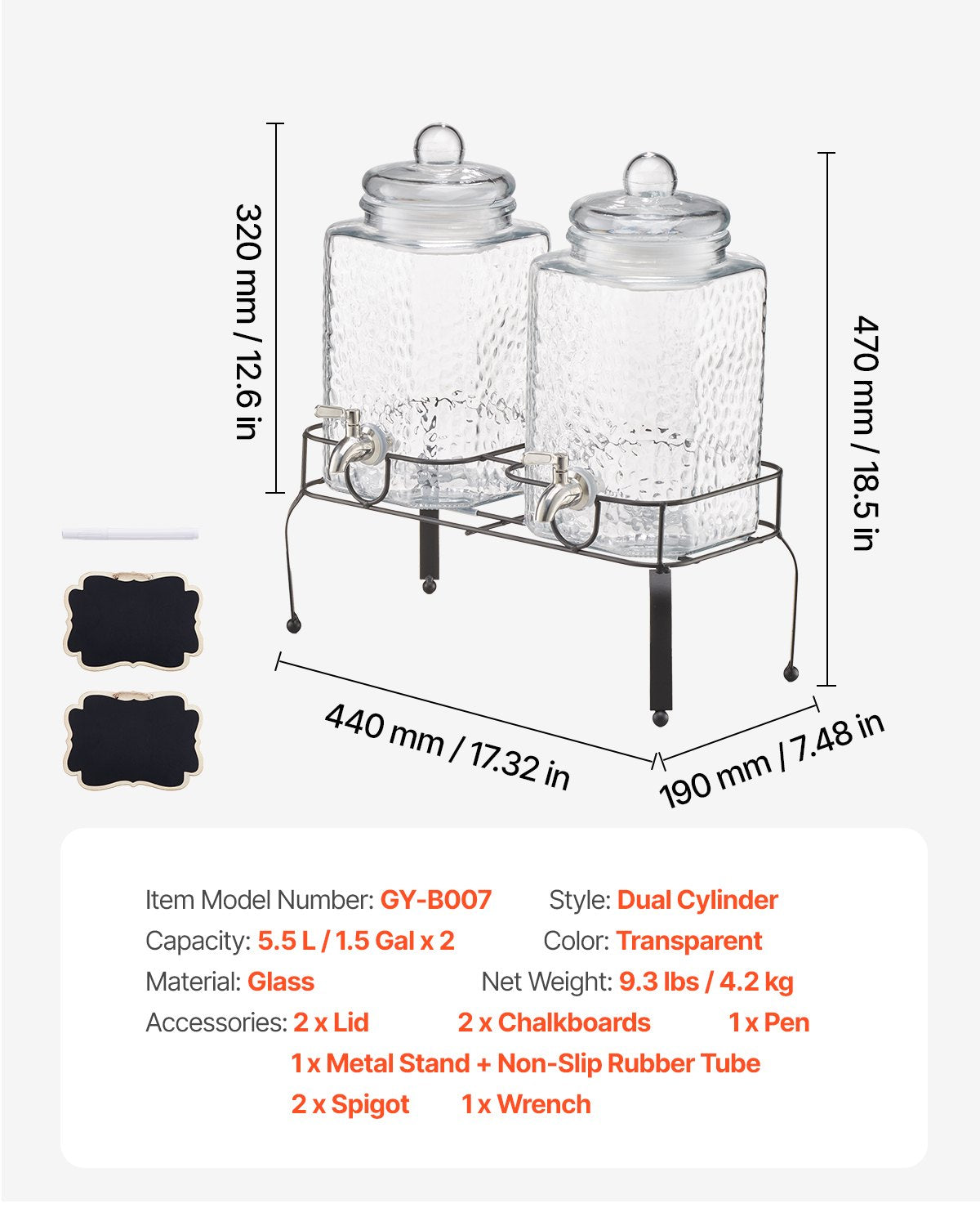 Beverage Dispenser, 2 Pack 1.5 Gallon Drink Dispensers for Parties, Glass Juice Dispenser with Metal Stand, Stainless Steel Spigot, Iced Tea Lemonade Juice Water Dispensers for Parties