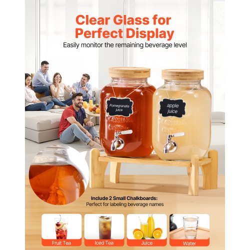 Getränkespender 3,8 l Getränkespender für Partys Glas mit Ständer 2 Stück