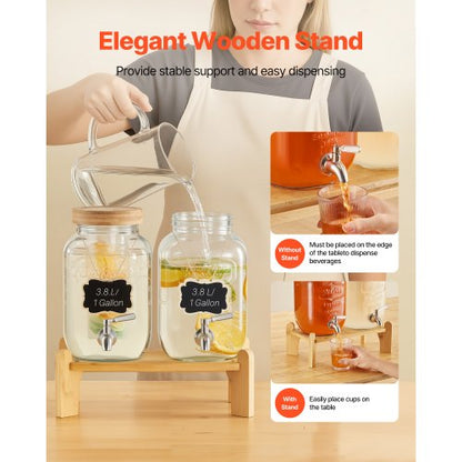 Getränkespender 3,8 l Getränkespender für Partys Glas mit Ständer 2 Stück