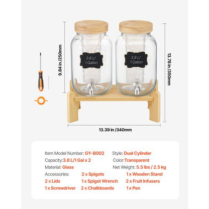 Getränkespender 3,8 l Getränkespender für Partys Glas mit Ständer 2 Stück