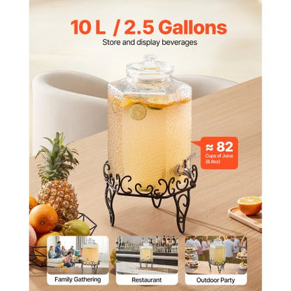 Drinks Dispenser 10L Drinks Dispenser for Parties Glass with Stand