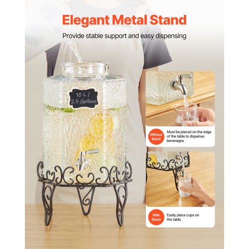 Drinks Dispenser 10L Drinks Dispenser for Parties Glass with Stand