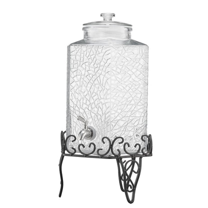 Beverage Dispenser, 2.5 Gallon Drink Dispensers for Parties, Glass Juice Dispenser with Metal Stand, Stainless Steel Spigot, Iced Tea Lemonade Juice Water Dispensers for Parties