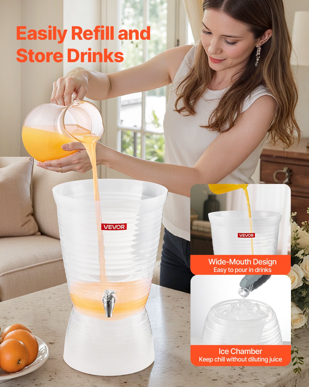 Beverage Dispenser, 2.64 Gallon Drink Dispenser for Parties, Plastic Juice Dispensers with Spigot Ice Chamber, Iced Tea Lemonade Juice Water Dispensers, for Restaurants, Hotels, Parties
