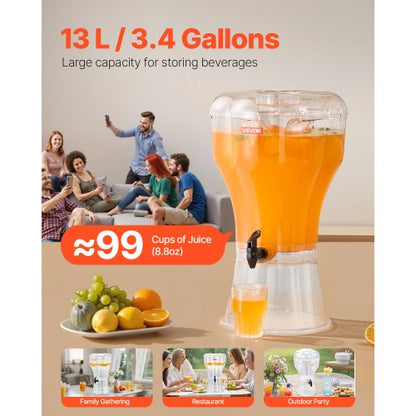 Drink Dispenser 13L Drink Dispenser for Parties Plastic with Faucet