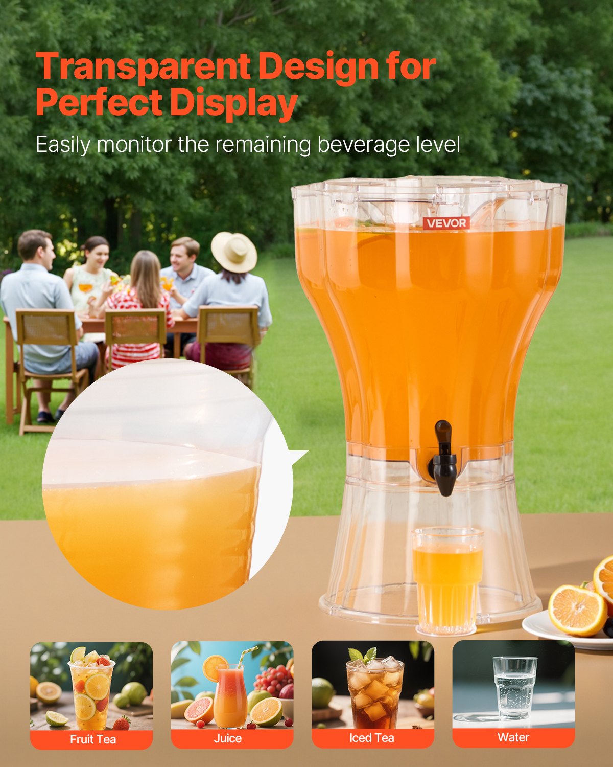 Beverage Dispenser, 3.4 Gallon Drink Dispenser for Parties, Plastic Juice Dispensers with No-Drip Spigot, Iced Tea Lemonade Juice Water Dispensers, for Restaurants, Hotels, Parties