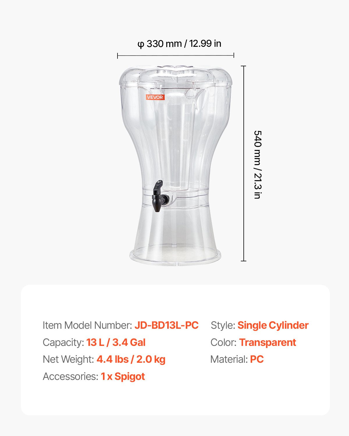 Beverage Dispenser, 3.4 Gallon Drink Dispenser for Parties, Plastic Juice Dispensers with No-Drip Spigot, Iced Tea Lemonade Juice Water Dispensers, for Restaurants, Hotels, Parties
