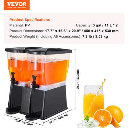Beverage Dispenser, 3 Gallon x 2 Beverage Dispenser for Parties, Plastic Juice Dispenser with Lid, Iced Tea Lemonade Juice Water Dispenser, for Restaurants, Hotels, Parties