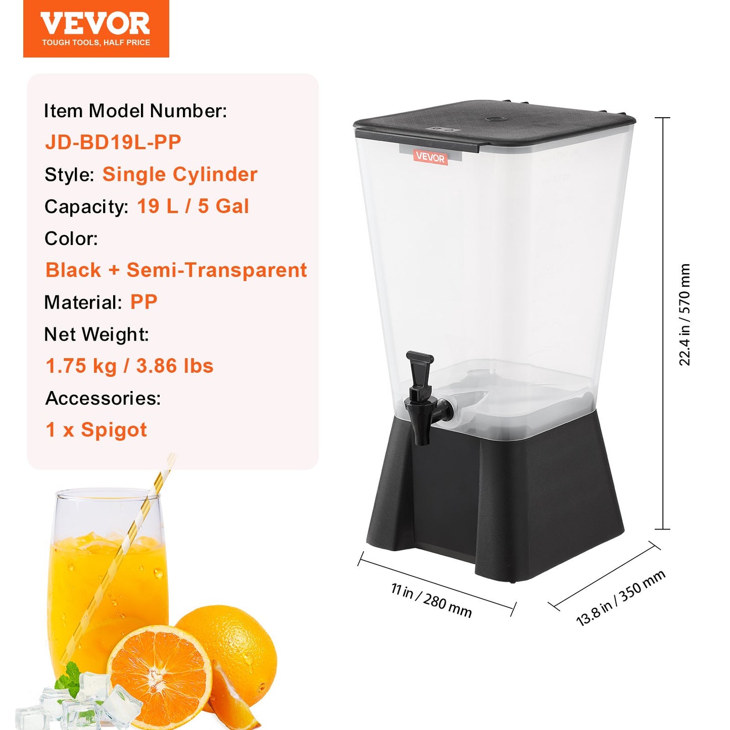 Beverage Dispenser, 5 Gallon Drink Dispenser for Parties, Plastic Juice Dispensers with No-Drip Spigot, Iced Tea Lemonade Juice Water Dispensers, for Restaurants, Hotels, Parties
